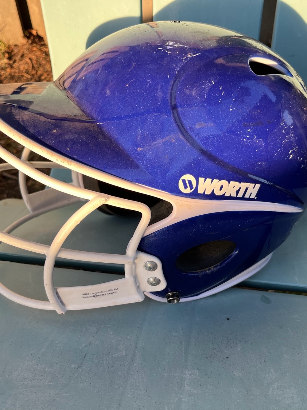 Used Worth LPTB1 Batting Helmet w/Mask Navy Blue MD, Worth LPTB1 Batting Helmet